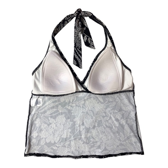 Lands' End black and white floral halter tankini top - Picture 3 of 9